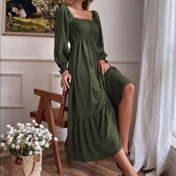 Boho black shirted ruffle hem flounce sleeve maxi dress - Picture 7 of 16